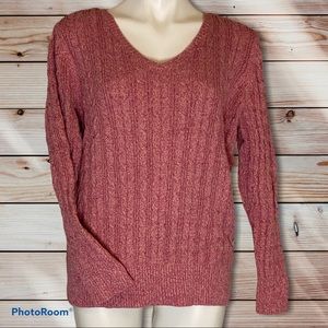 COPY - St. John’s Bay, V-neck Sweater, 1X Rosy Pink